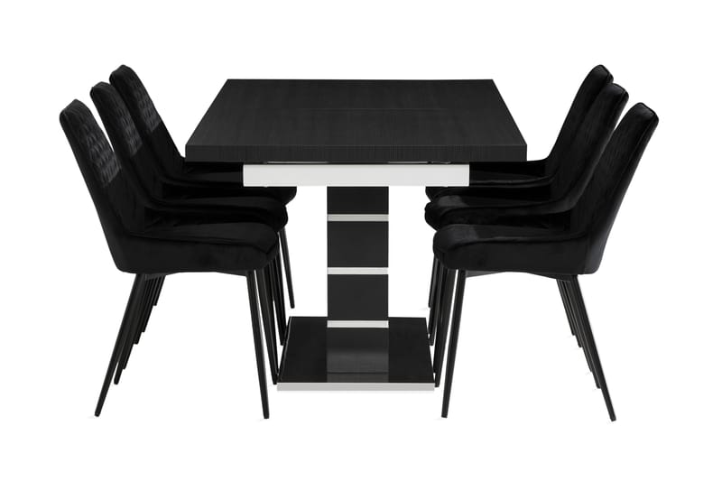 Macahan Udvideligt Spisebordssæt 180 cm + 6 Hennebyn Stol - Sort - Spisebordssæt