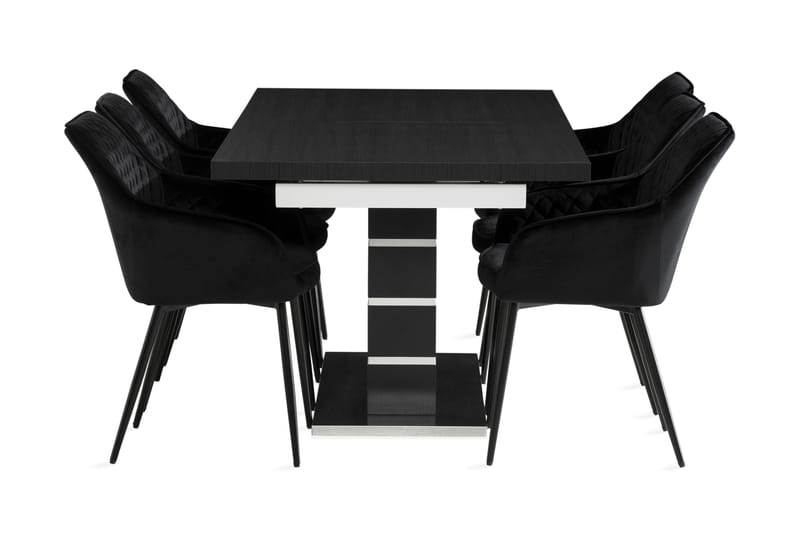 Macahan Udvideligt Spisebordssæt 180 cm + 6 Valleviken Stol - Sort - Spisebordssæt