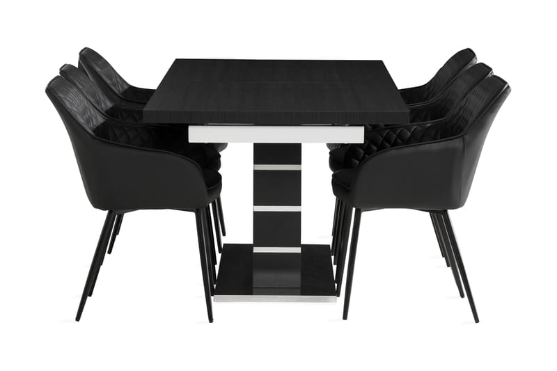 Macahan Udvideligt Spisebordssæt 180 cm + 6 Valleviken Stol - Sort - Spisebordssæt