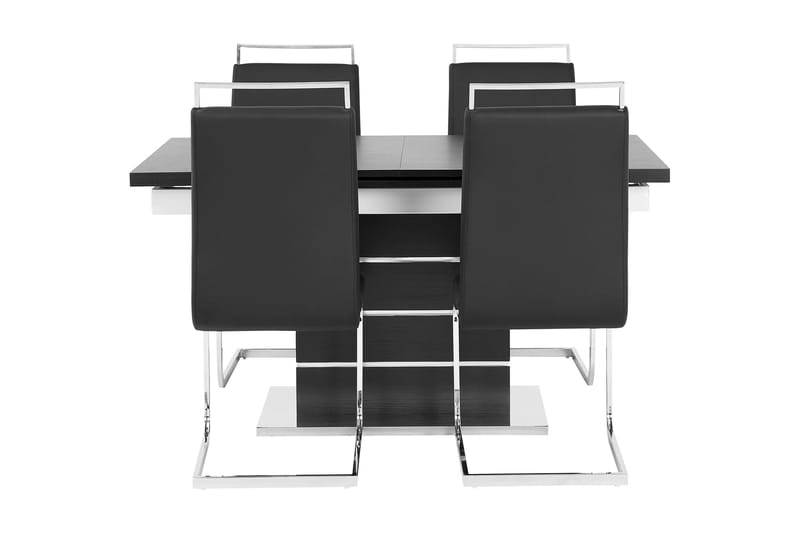 Machan Spisebordssæt 140 cm + 4 Isoda Stole - Sort/Hvid/Krom - Spisebordssæt
