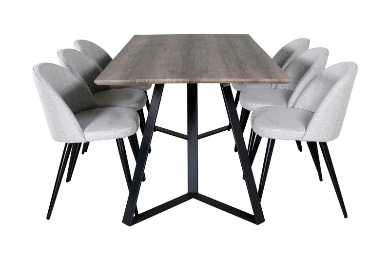 Malvina Spisebordssæt 180 cm inkl 6 Sedavi Stole - Grå/Sort - Møbler - Borde - Spisebordssæt