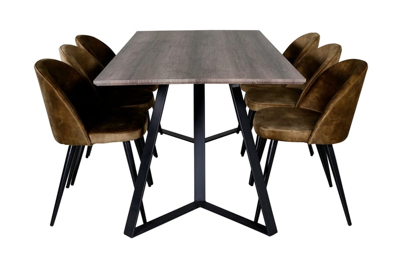 Malvina Spisebordssæt 180 cm inkl 6 Sedavi Stole - Grå/Sort/Messing - Møbler - Borde - Spisebordssæt