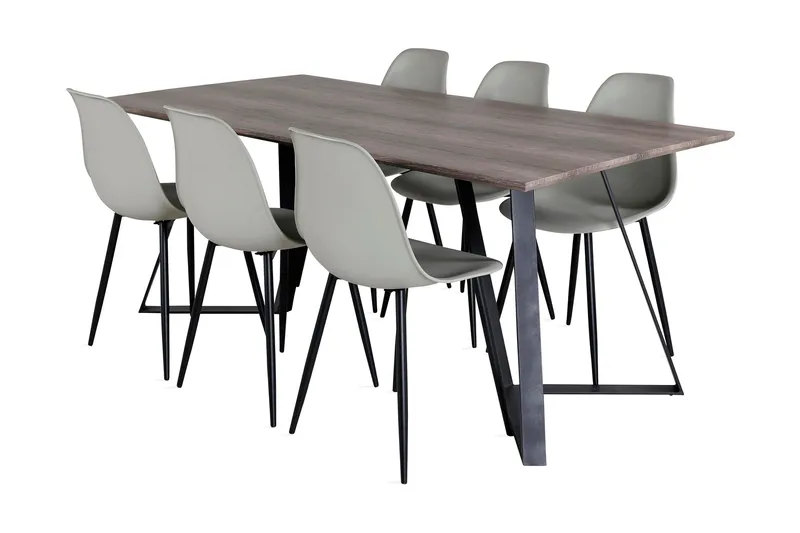 Malvina Spisebordssæt 180 cm inkl 6 Ypas Stole, Grå/Sort