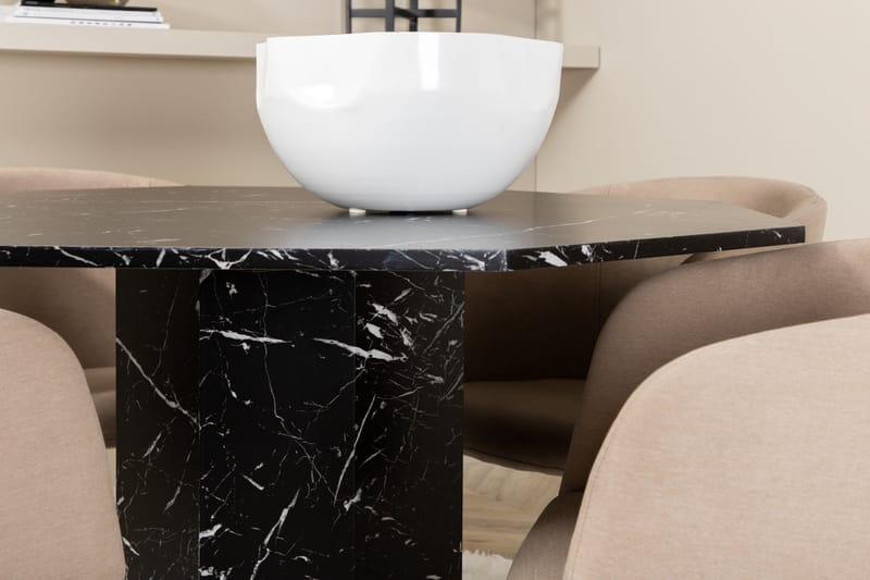 Marbs Spisebordssæt 110 cm Rund inkl 4 Berita Stole - Sort/Beige - Møbler - Borde - Spisebordssæt