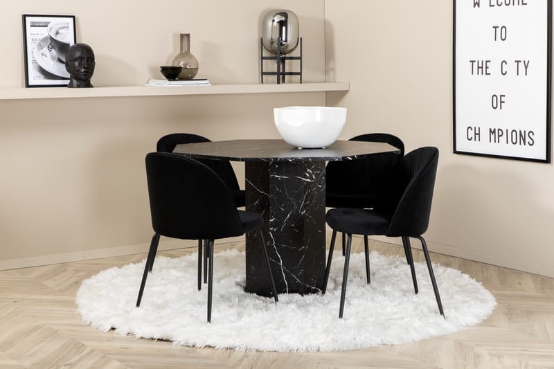 Marbs Spisebordssæt 110 cm Rund inkl 4 Foyos Stole - Sort - Møbler - Borde - Spisebordssæt