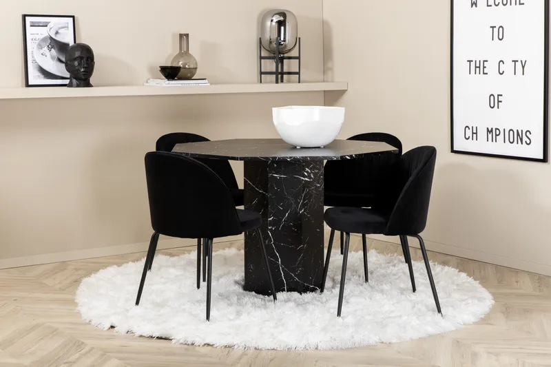 Marbs Spisebordssæt 110 cm Rund inkl 4 Foyos Stole, Sort