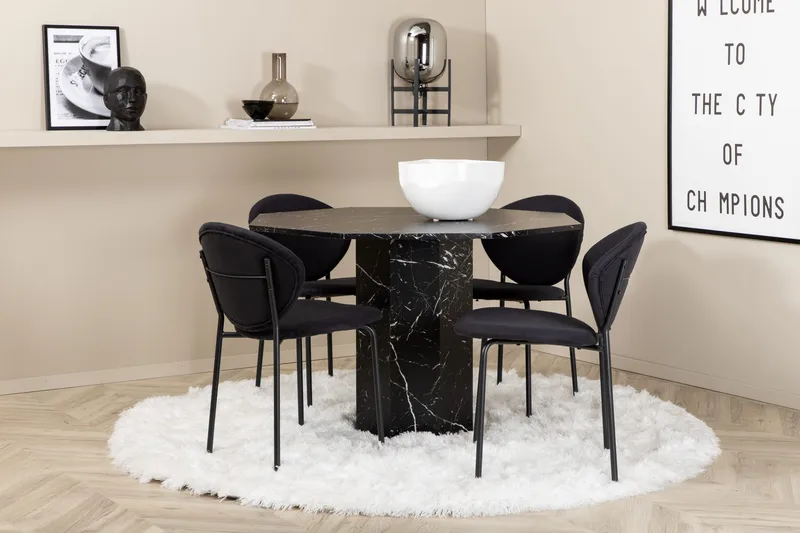 Marbs Spisebordssæt 110 cm Rund inkl 4 Moncoll Stole, Sort