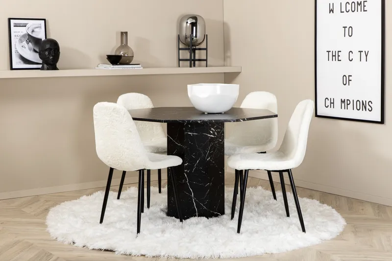 Marbs Spisebordssæt 110 cm Rund inkl 4 Pontus Stole, Sort/Hvid