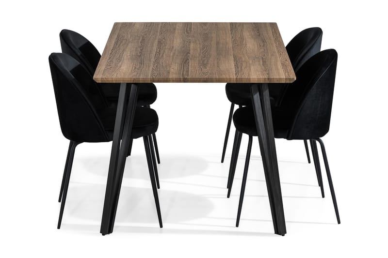 Marcelen Spisebordssæt 160 cm med 4 Felipe Stol Velour - Brun/Sort - Spisebordssæt