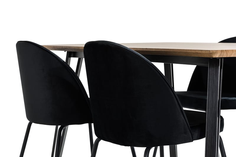 Marcelen Spisebordssæt 160 cm med 4 Felipe Stol Velour - Brun/Sort - Spisebordssæt