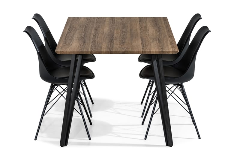Marcelen Spisebordssæt 160 cm med 4 Shell Stol - Brun/Sort - Spisebordssæt