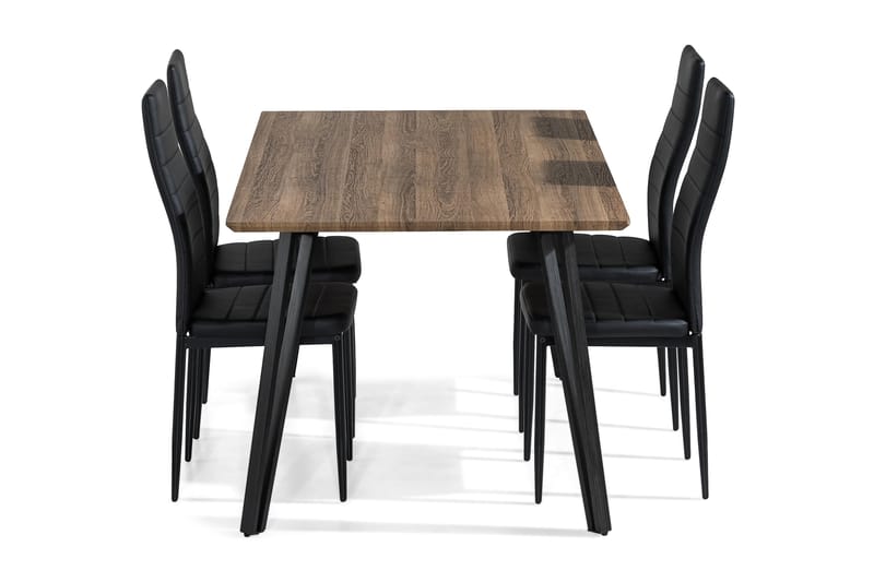 Marcelen Spisebordssæt 160 cm med 4 Ted Stol - Brun/Sort - Spisebordssæt