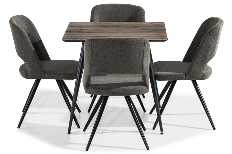 Marcelen Spisebordssæt 80 cm med 4 Mikis Stol - Brun/Grå - Spisebordssæt
