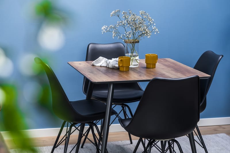 Marcelen Spisebordssæt 80 cm med 4 Shell Stol - Brun/Sort - Spisebordssæt