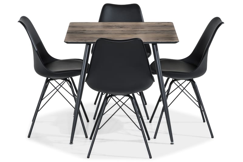 Marcelen Spisebordssæt 80 cm med 4 Shell Stol - Brun/Sort - Spisebordssæt