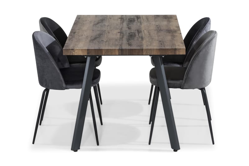 Marcelen Udvideligt Spisebordssæt 140 cm med 4 Felipe Stol - Brun/Grå/Sort - Spisebordssæt