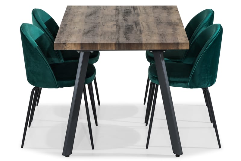 Marcelen Udvideligt Spisebordssæt 140 cm med 4 Felipe Stol - Brun/Grøn/Sort - Spisebordssæt