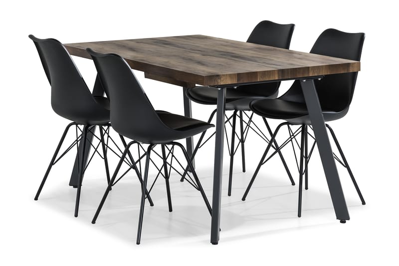 Marcelen Udvideligt Spisebordssæt 140 cm med 4 Shell Stol - Brun/Sort - Spisebordssæt