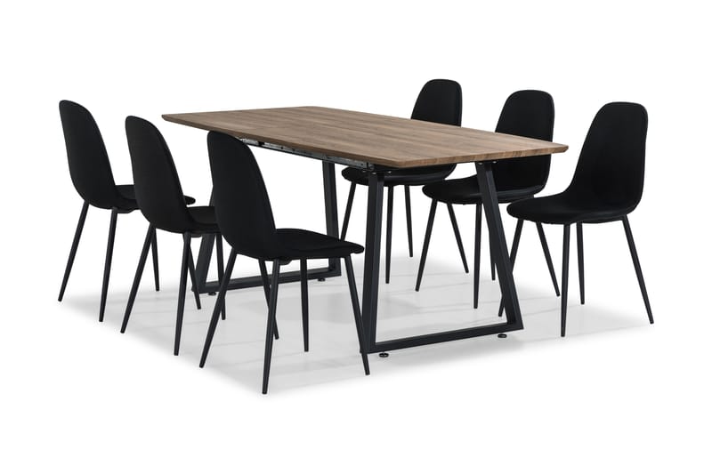 Marcelen Udvideligt Spisebordssæt 140 cm med 6 Nibe Stol - Brun/Sort - Spisebordssæt