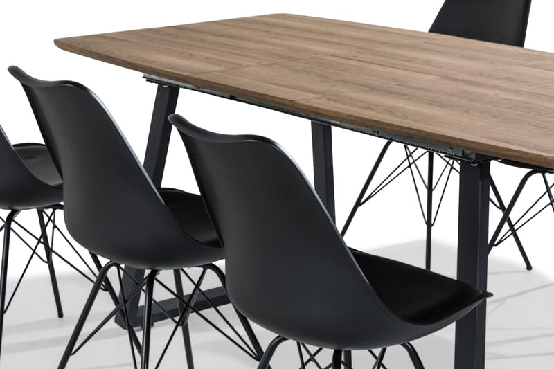 Marcelen Udvideligt Spisebordssæt 140 cm med 6 Shell Stol - Brun/Sort - Spisebordssæt