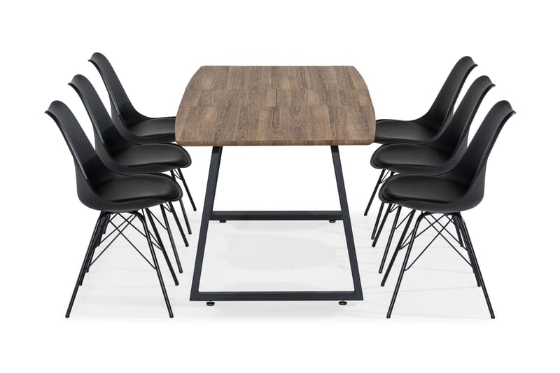 Marcelen Udvideligt Spisebordssæt 140 cm med 6 Shell Stol - Brun/Sort - Spisebordssæt