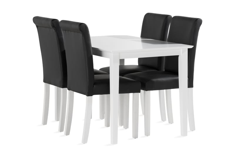 Michigan spisebord 120 cm med 4 Ravesta Stol Kunstlæder - Hvid - Spisebordssæt