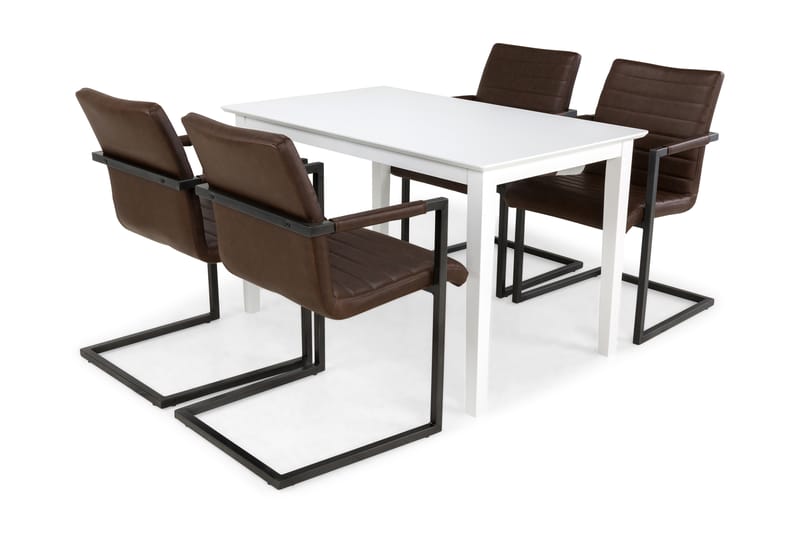 Michigan Spisebordssæt 120 cm inkl 4 House Stole - Hvid/Mørkebrun - Spisebordssæt