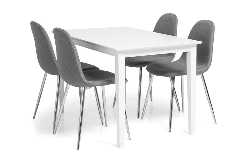 Michigan Spisebordssæt 120 cm inkl 4 Nibe Stole - Hvid/Grå/Krom - Spisebordssæt