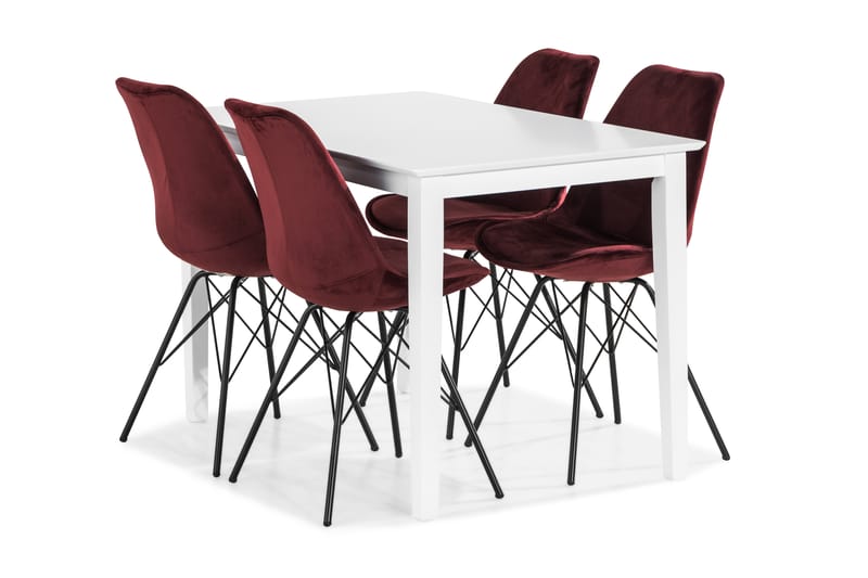 Michigan Spisebordssæt 120 cm inkl 4 Shell Stol Velour - Hvid/Rød - Spisebordssæt