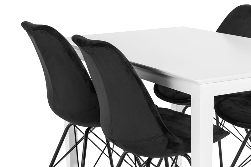 Michigan Spisebordssæt 120 cm inkl 4 Shell Stole Velour - Hvid/Sort - Spisebordssæt