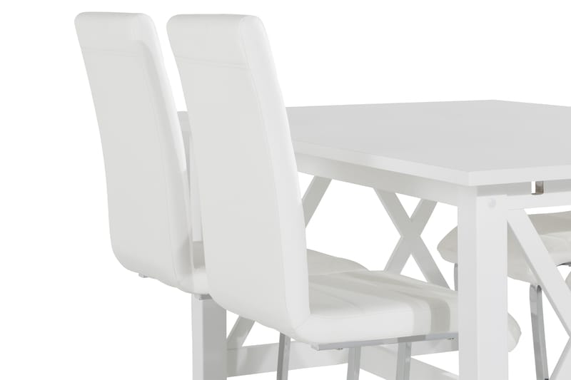 Milla Spisebordssæt med 4 Cibus Stol - Hvid PU/Krom - Spisebordssæt