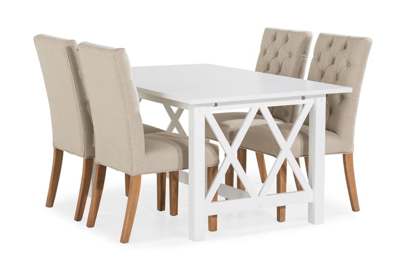 Milla Spisebordssæt med 4 Jenny Stol - Hvid/Beige/Træ - Spisebordssæt