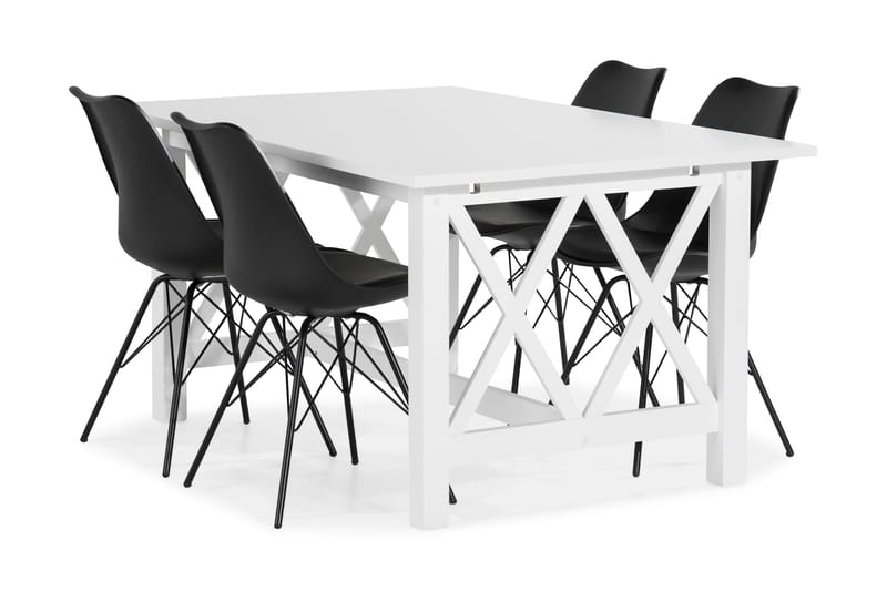 Milla Spisebordssæt med 4 Shell Stol - Hvid/Sort PU - Spisebordssæt