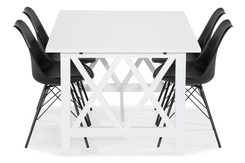 Milla Spisebordssæt med 4 Shell Stol - Hvid/Sort PU - Spisebordssæt