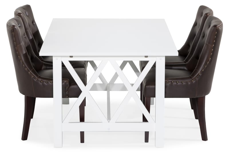 Milla Spisebordssæt med 4 Tuva Lænestol - Hvid/Brun PU - Spisebordssæt