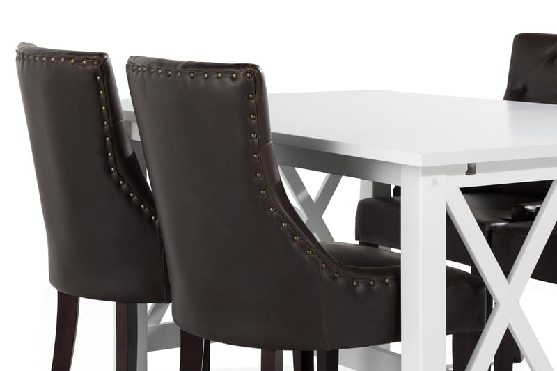 Milla Spisebordssæt med 4 Tuva Lænestol - Hvid/Brun PU - Spisebordssæt