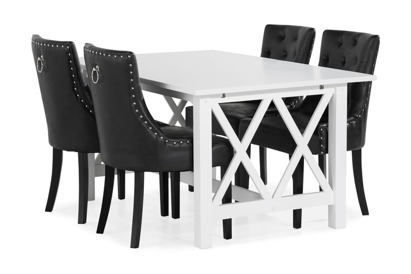 Milla Spisebordssæt med 4 Tuva Lænestol - Hvid/Sort PU - Spisebordssæt