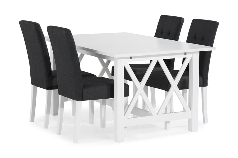 Milla Spisebordssæt med 4 Viktor Stol - Hvid/Mørkegrå - Spisebordssæt