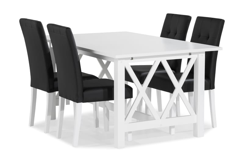 Milla Spisebordssæt med 4 Viktor Stol - Hvid/Sort PU - Spisebordssæt