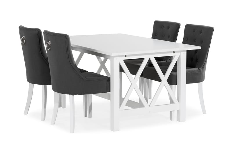 Milla Spisebordssæt med 4 Viktoria Lænestol - Hvid/Grå - Spisebordssæt