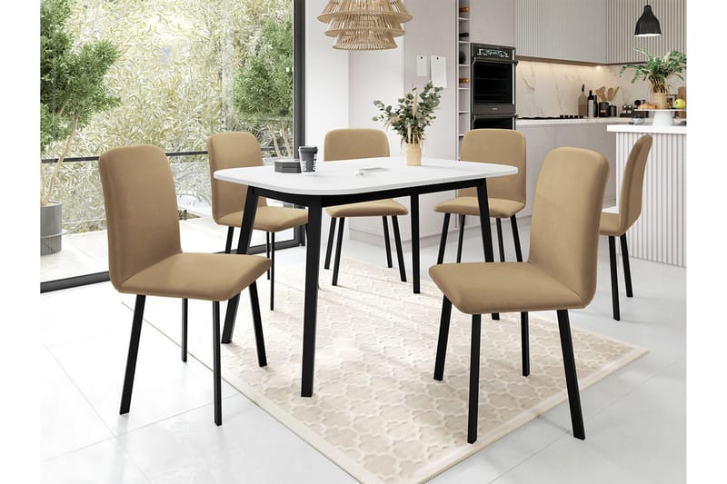 Narberth Spisegruppe - Beige/Sort/Hvid - Møbler - Borde - Spisebordssæt