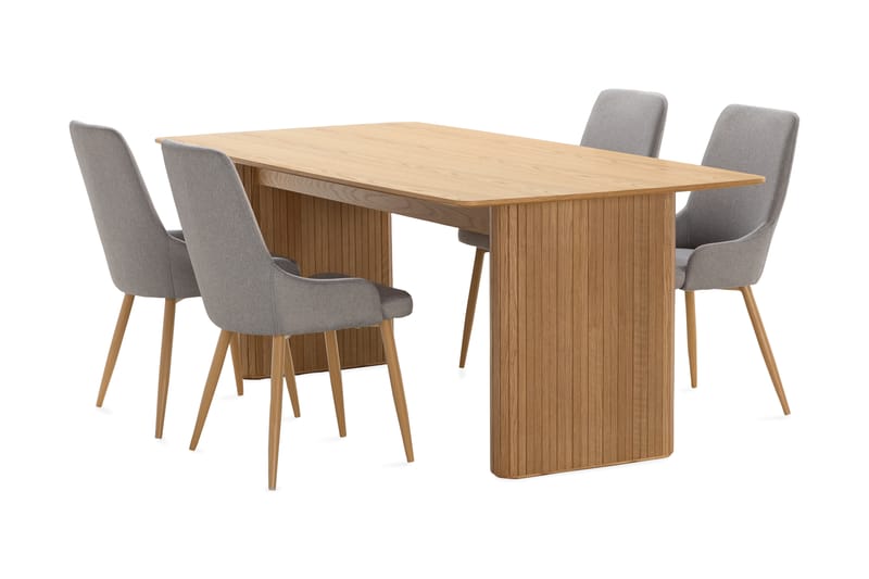 Nixrai Spisebord 200 cm med 4st Pelle Spisebordsstol - Eg - Spisebordssæt