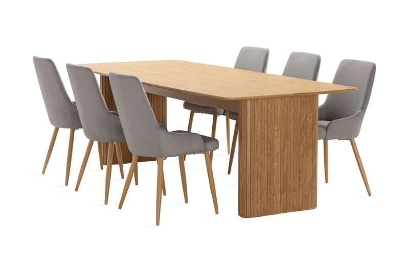 Nixrai Spisebord 240 cm med 6st Pelle Spisebordsstol - Eg - Spisebordssæt