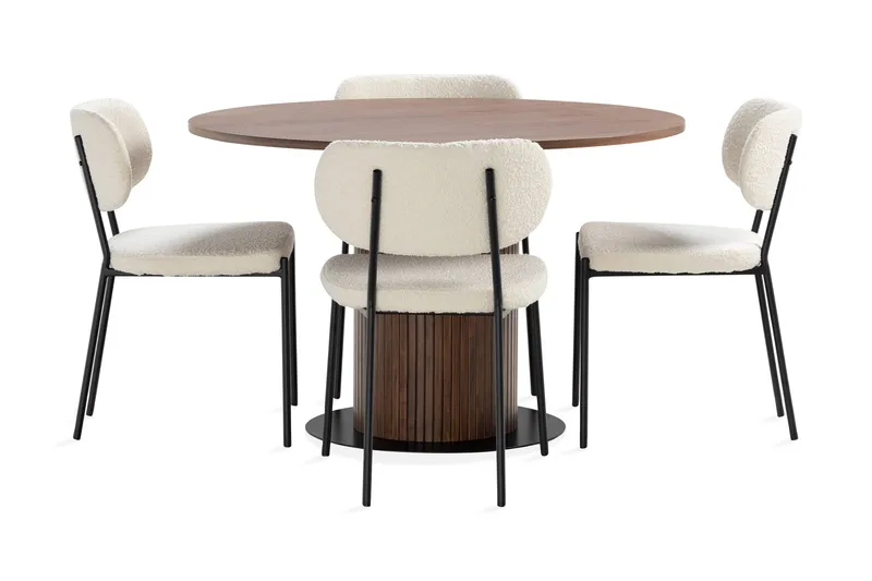 Noira Matbord 120 cm Valnöt Runt med 4st Gemmiano Mat - Brun - Møbler - Borde - Spisebordssæt