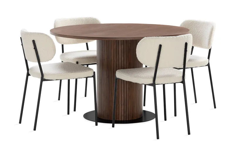 Noira Matbord 120 cm Valnöt Runt med 4st Gemmiano Mat, Brun