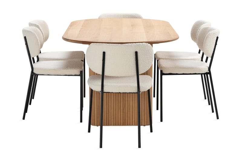 Noira Matbord 220 cm Ek med 6st Gemmiano Matstol - Natur - Møbler - Borde - Spisebordssæt