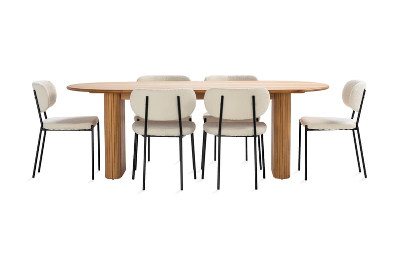 Noira Matbord 220 cm Ek med 6st Gemmiano Matstol - Natur - Møbler - Borde - Spisebordssæt