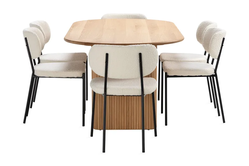 Noira Matbord 220 cm Ek med 6st Gemmiano Matstol - Natur - Møbler - Borde - Spisebordssæt