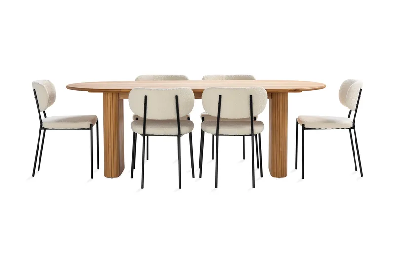 Noira Matbord 220 cm Ek med 6st Gemmiano Matstol - Natur - Møbler - Borde - Spisebordssæt