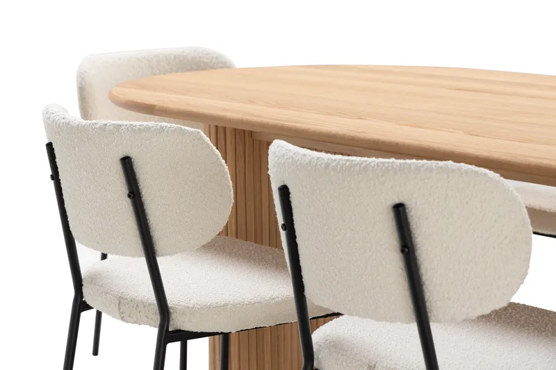 Noira Matbord 220 cm Ek med 6st Gemmiano Matstol - Natur - Møbler - Borde - Spisebordssæt